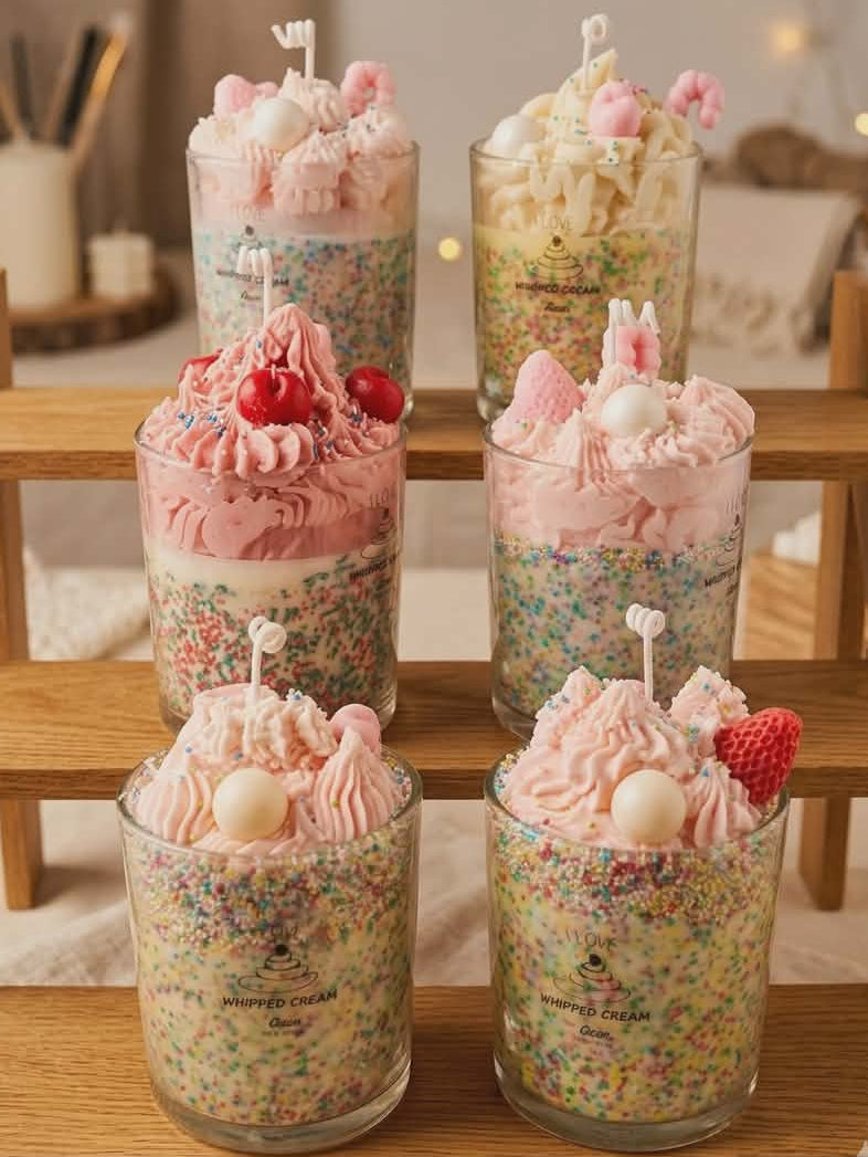 whipped candles sweet dessert design with colrful sprinkles top 