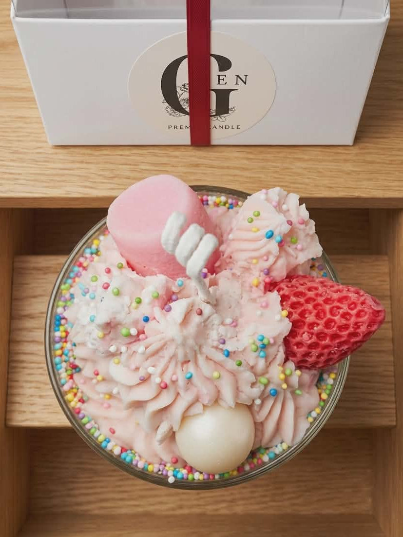 ice cream cande with strawberrys and marshmallow 