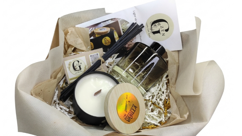 Aromatherapy Gift Set | Soy Wood Wick Scented Candle | Reed Diffuser | Gzen 