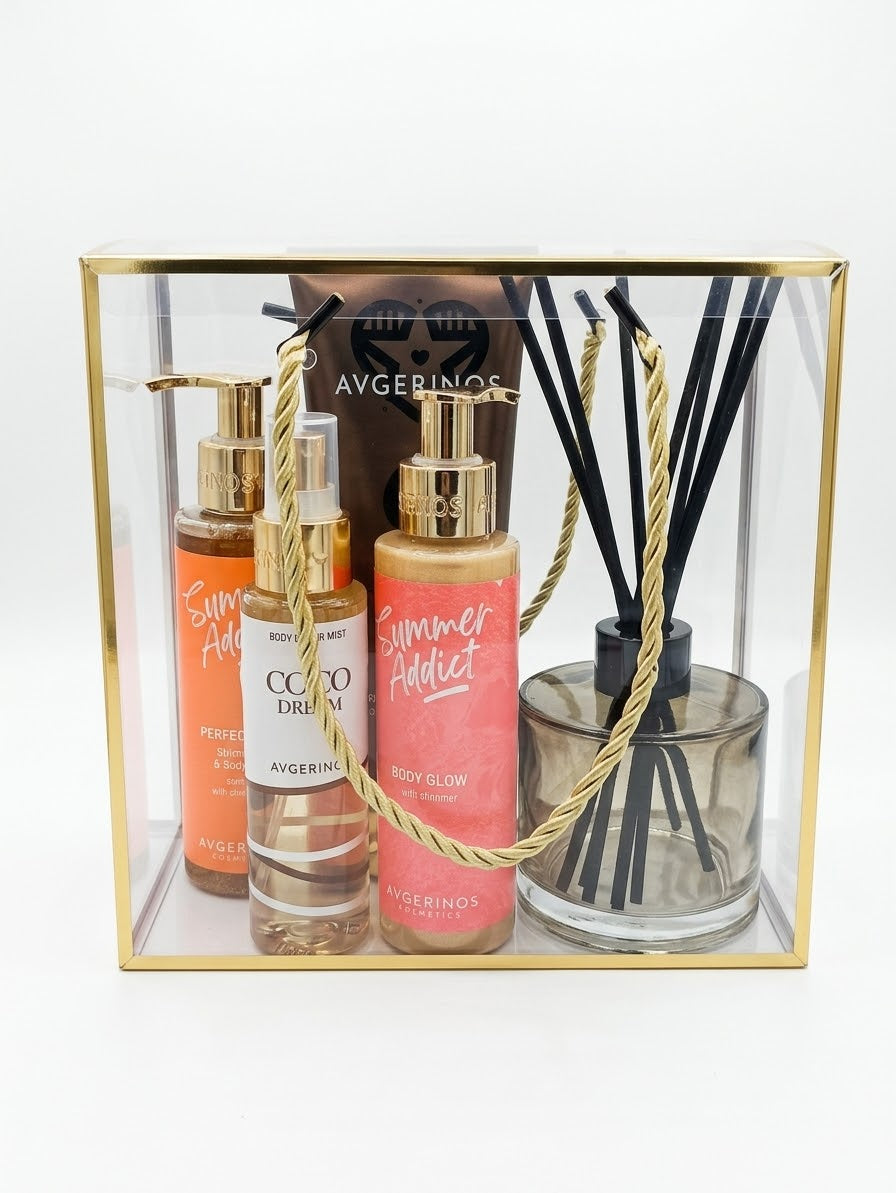 A boxed fragrance gift set by Averginos Cosmetics and Gzen reed diffuser, perfect for gift set in Limassol and Cyprus. 