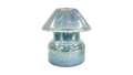 A mushroom-shaped clear glass jar with a textured, embossed pattern and a subtle iridescent blue tint, set against a plain white background.