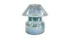 A mushroom-shaped clear glass jar with a textured, embossed pattern and a subtle iridescent blue tint, set against a plain white background.