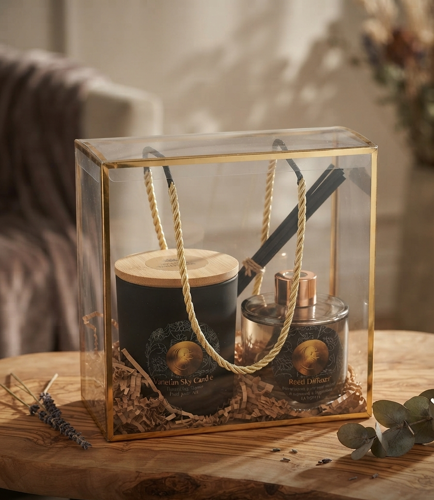 A luxury gift set with reed diffuser and soy scented candle from gzen candle gift collection base in Cyprus , Limassol 
