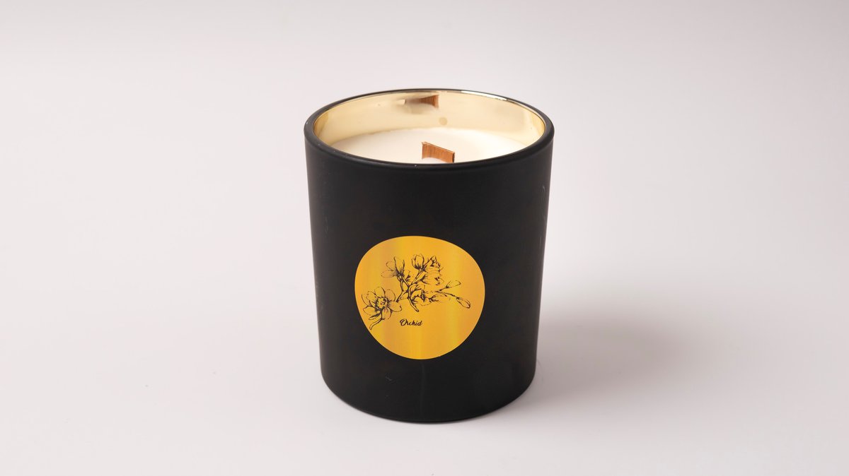 Scented Soy Candles with Wood Wick | Premium Matte Black & Gold