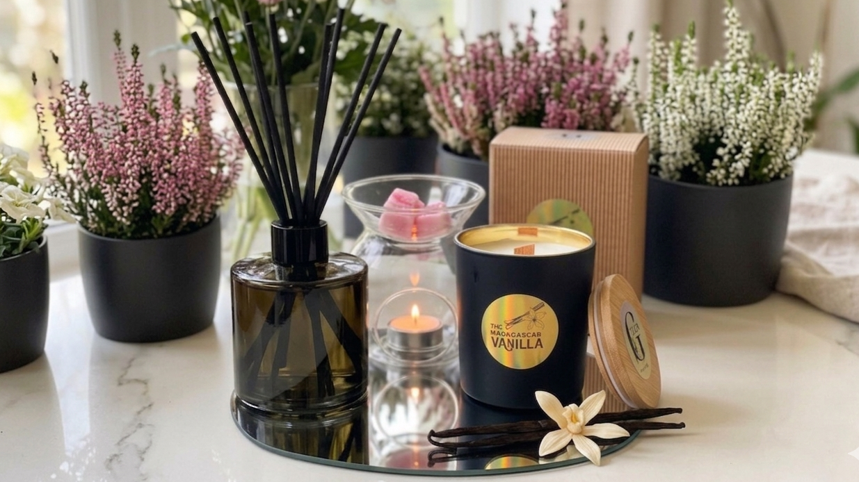 Scented Soy Candles with Wood Wick | Premium Matte Black & Gold