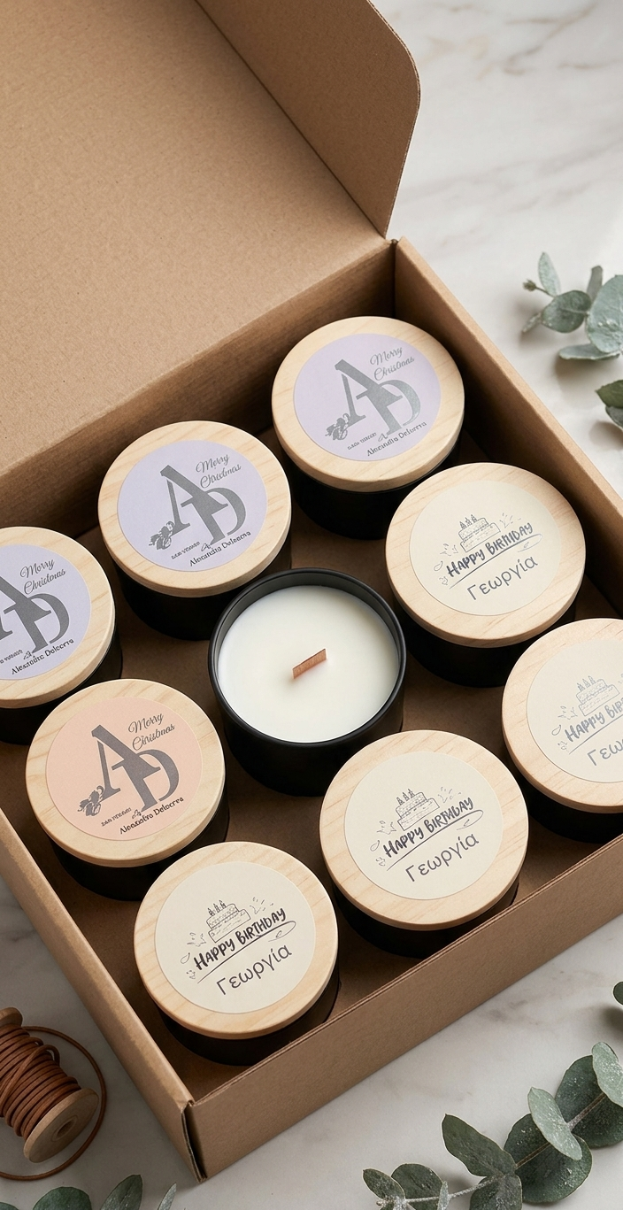 Gzen Canles -εταιρικά δωρα με κερια σόγιας corporate soy candle gifts with logo custum-μπομπονιερα κερι σογιας με ονομα μωρου 
